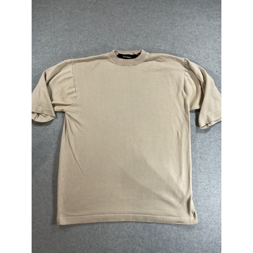 Bachrach Silk Cotton Knit Short Sleeve Sweater Beige Crew Neck Mens Medium 1847